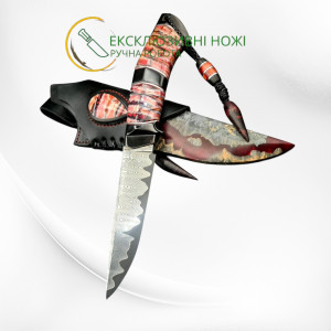 ЗАХІД СОНЦЯ авторський ніж ручної роботи Павла Гончаренка, s390 в ламінаті з атмосферостійкого дамаску, 67-68 HRC